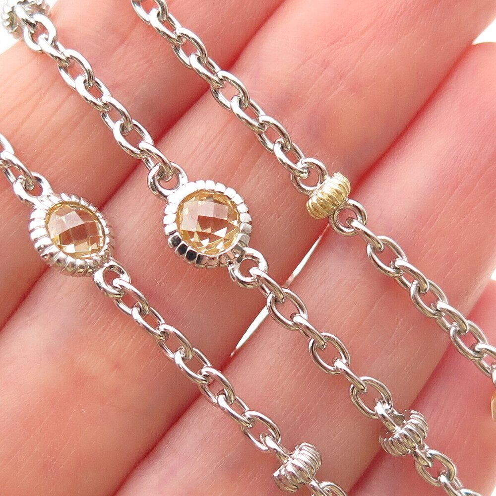 JUDITH RIPKA 925 Sterling Silver 18K Gold Canary C Z Station Chain Necklace 16"